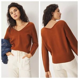 Maeve Anthropologie Lupita V-Neck Sweater in Camel Brown Size Small